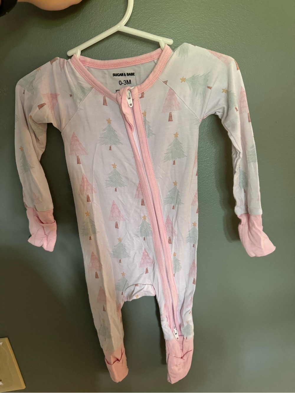 Bamboo Pink Holiday Tree Zipper Footed One-Piece (0-3M)